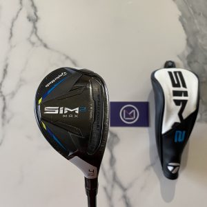 Club de golf : Rescue Hybride 4 Taylormade 22 SIM 2 MAX à vendre neuf et occasion, shaft graphite Fujikura Ventus Blue 6 Regular, grip Lamkin Taylor Made et cover, outlet et destockage